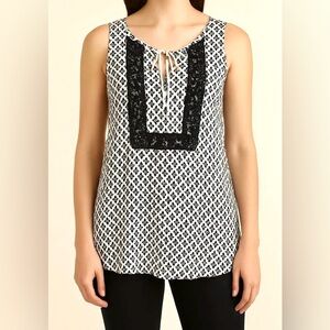 Black Rainn Black White Geometric Print SZ XL Whimsigoth Shabby Chic Boho Top